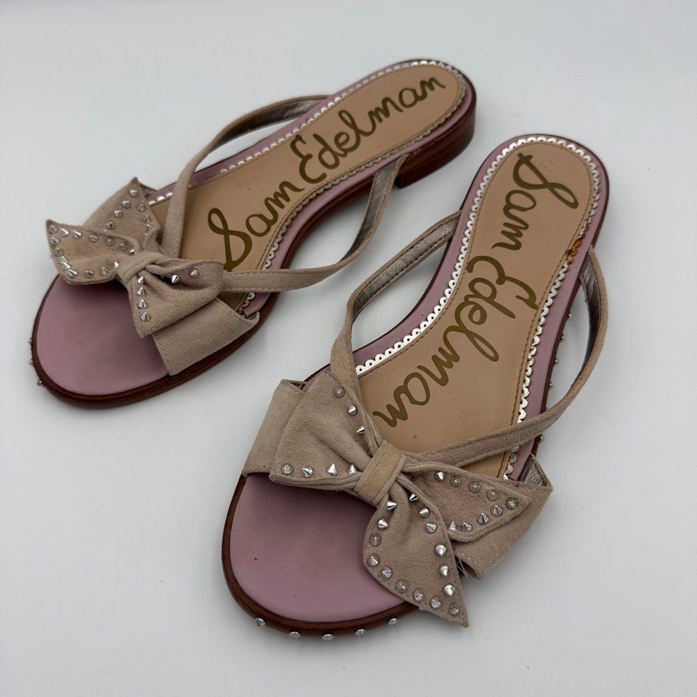 Sam Edelman Dariel Studded Bow Thong Sandals - Pink Suede - Size 8.5